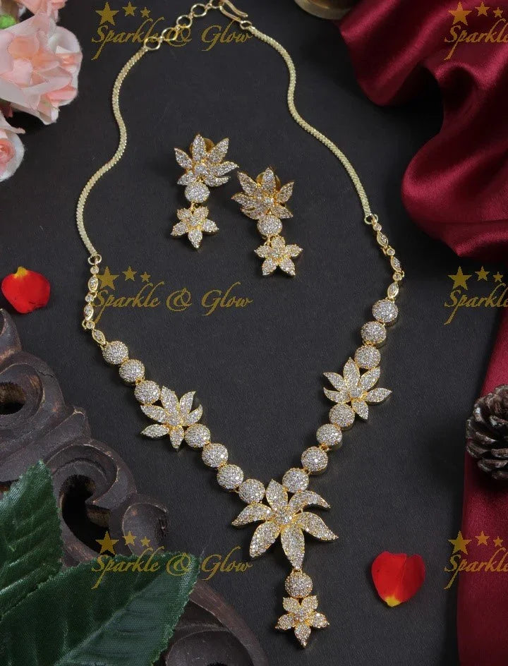 Intricate floral design AD stone necklace - Sparkle and Glow