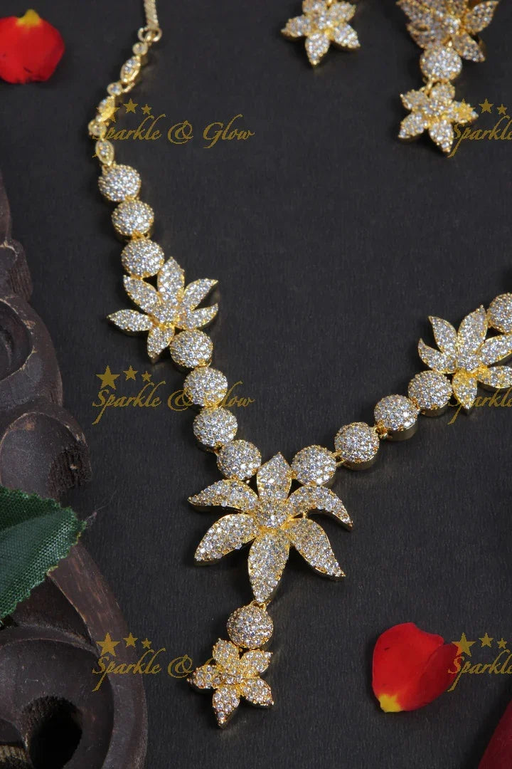 Intricate floral design AD stone necklace - Sparkle and Glow