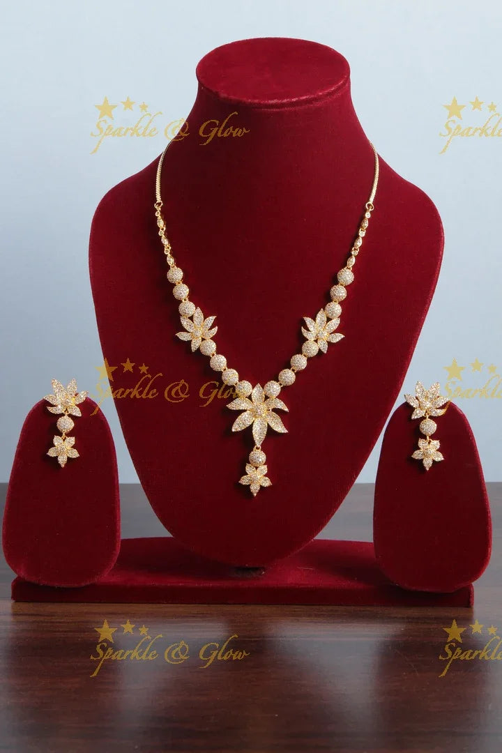 Intricate floral design AD stone necklace - Sparkle and Glow