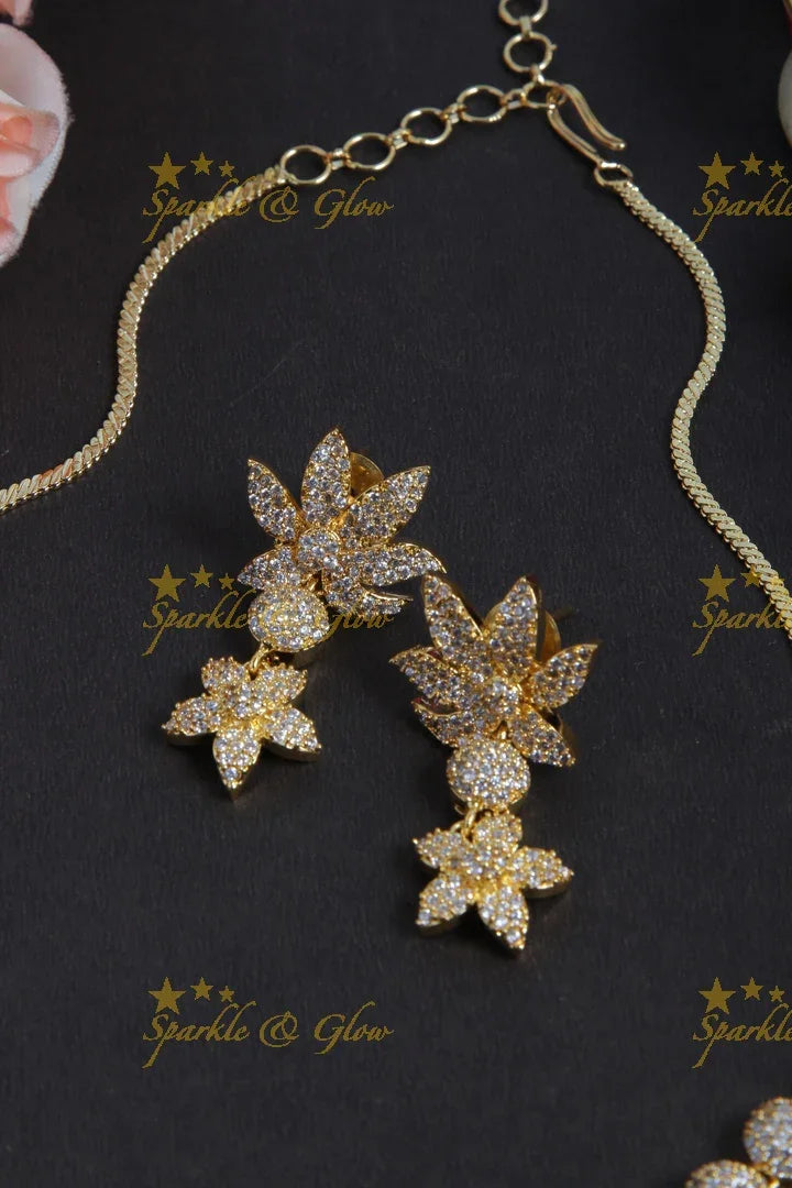 Intricate floral design AD stone necklace - Sparkle and Glow