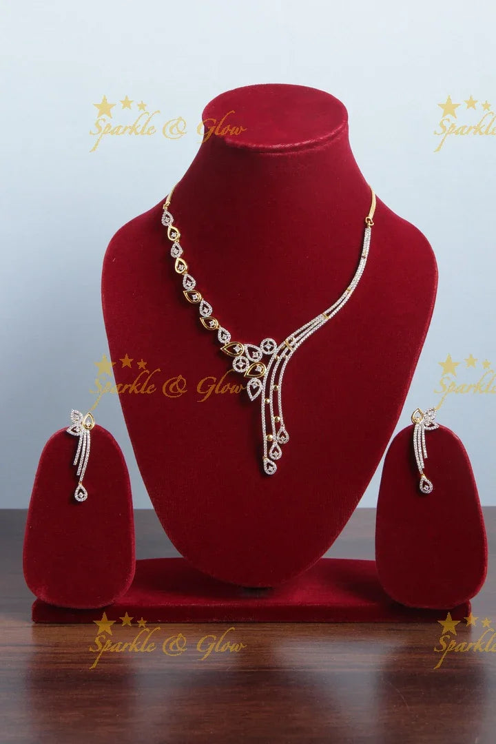 Glorious leaf deisgn AD stone necklace - Sparkle and Glow