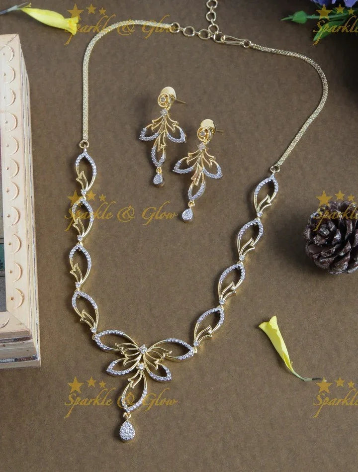 Beautiful leaf heart shaped silver AD stone necklace - Sparkle and Glow