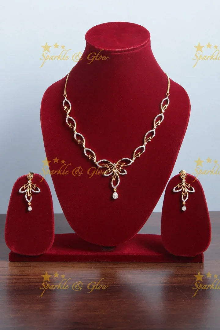 Beautiful leaf heart shaped silver AD stone necklace - Sparkle and Glow