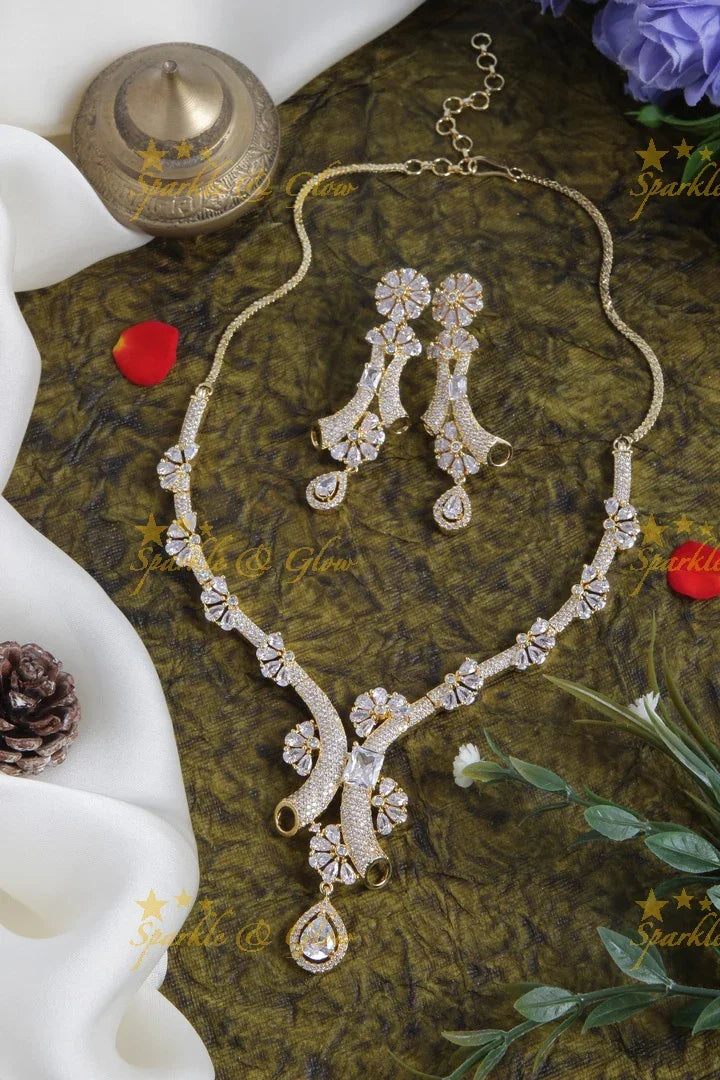 Half floral design AD stone necklace - Sparkle and Glow