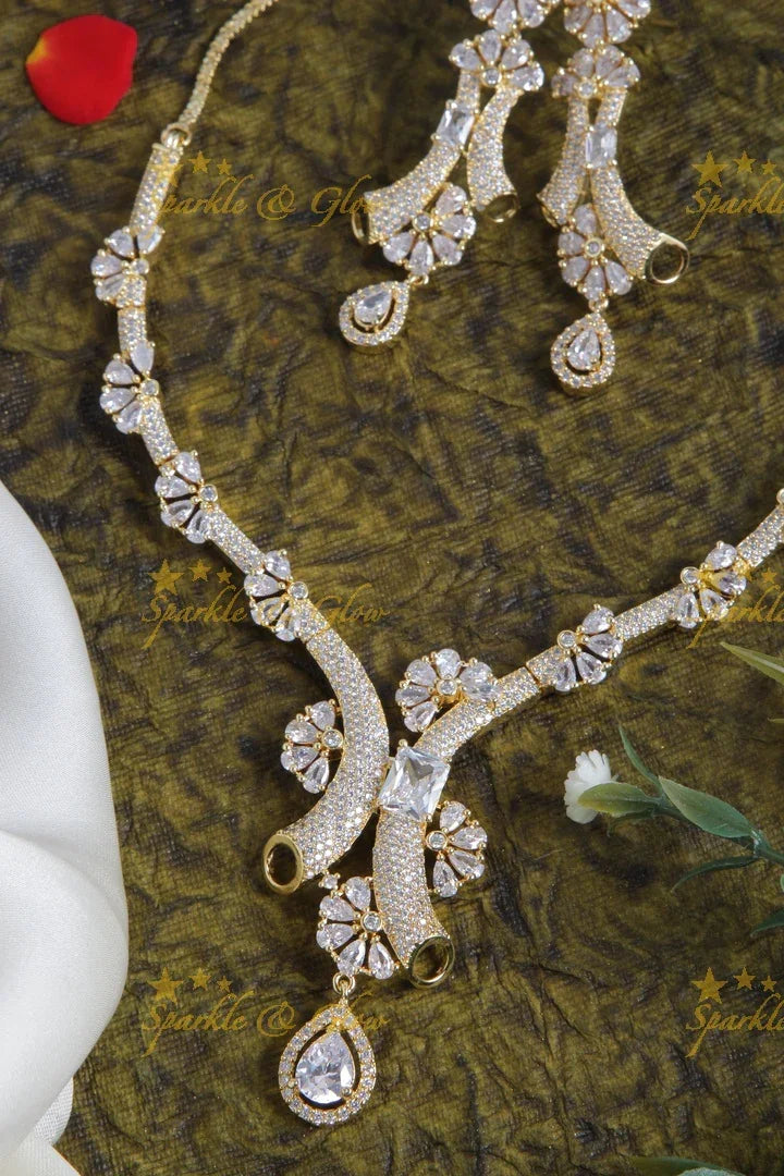 Half floral design AD stone necklace - Sparkle and Glow