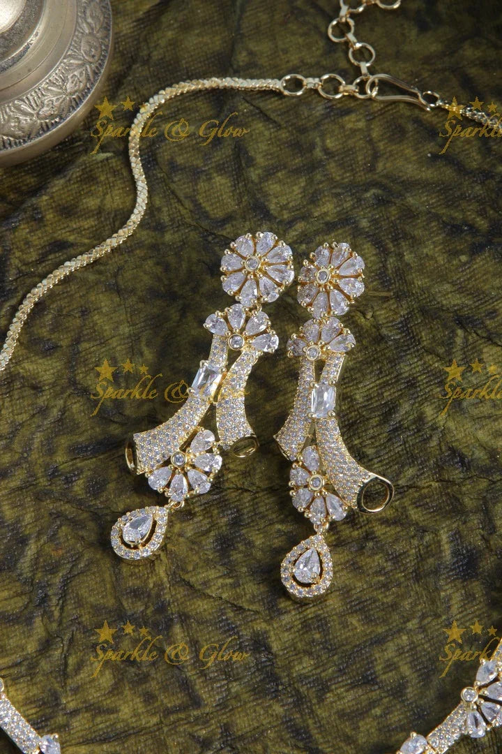 Half floral design AD stone necklace - Sparkle and Glow