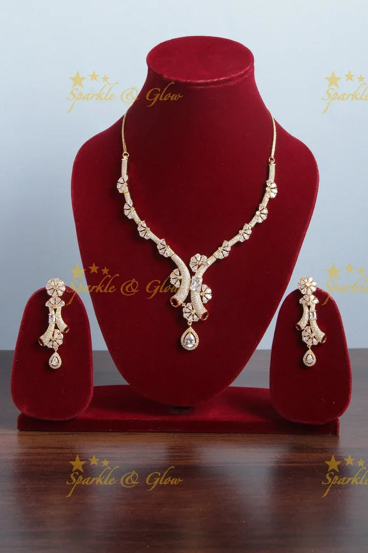 Half floral design AD stone necklace - Sparkle and Glow