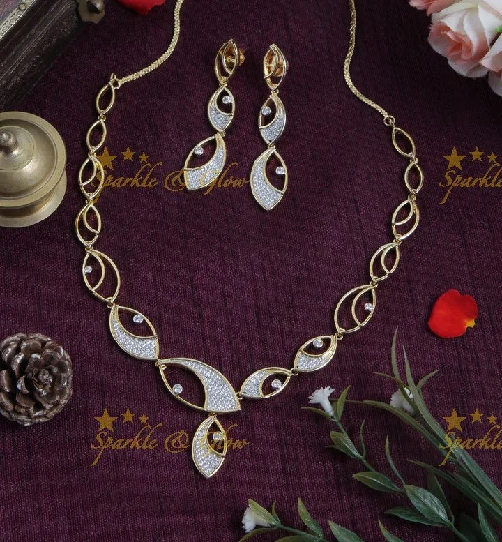 Intricate eye design Gold finish AD stone short necklace - Sparkle and Glow