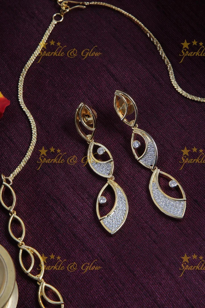 Intricate eye design Gold finish AD stone short necklace - Sparkle and Glow