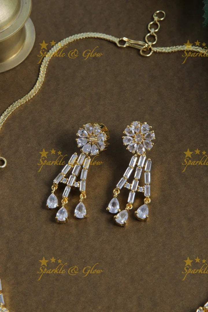 Beautiful gold finish white stone floral AD stone short necklace - Sparkle and Glow