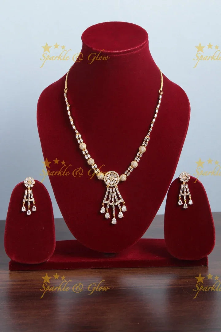 Beautiful gold finish white stone floral AD stone short necklace - Sparkle and Glow