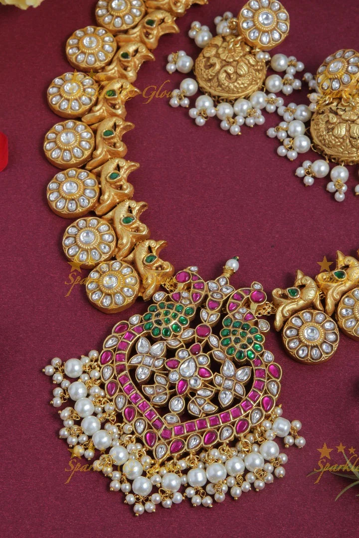 Intricate jadau floral peacock pendent necklace - Sparkle and Glow