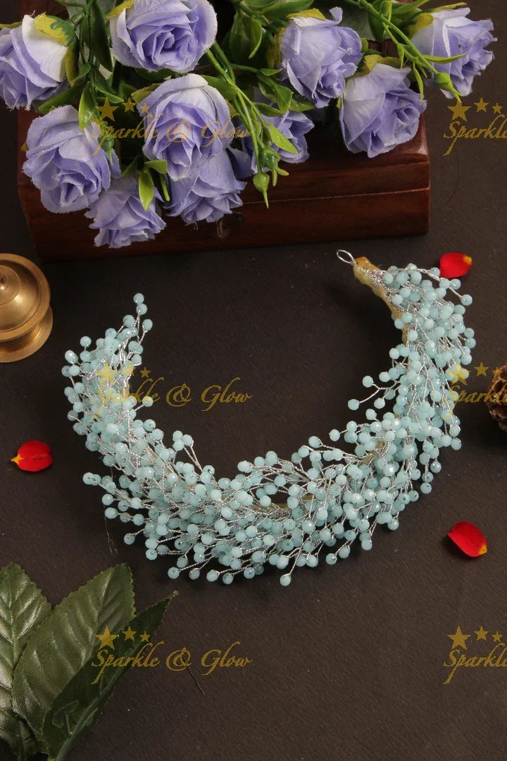 Light blue pearl cluster hair veena, gajra - Sparkle and Glow