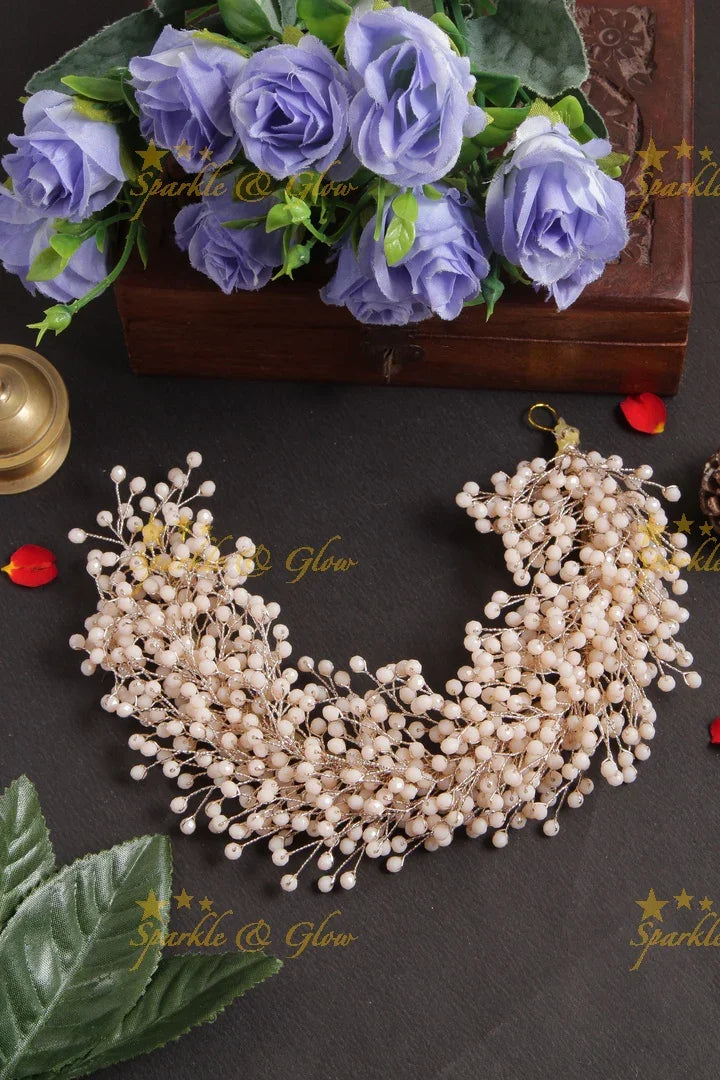 Peach pearl cluster hair veena, gajra - Sparkle and Glow