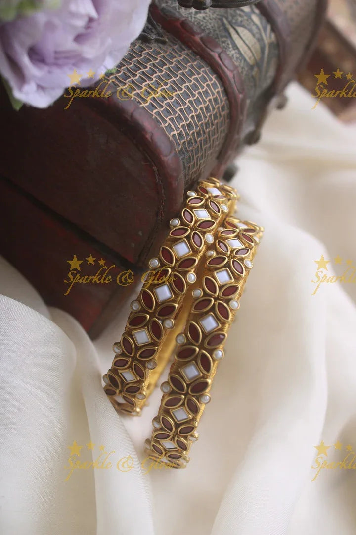 Silk thread flower design bangle a pair - Maroon - Sparkle and Glow