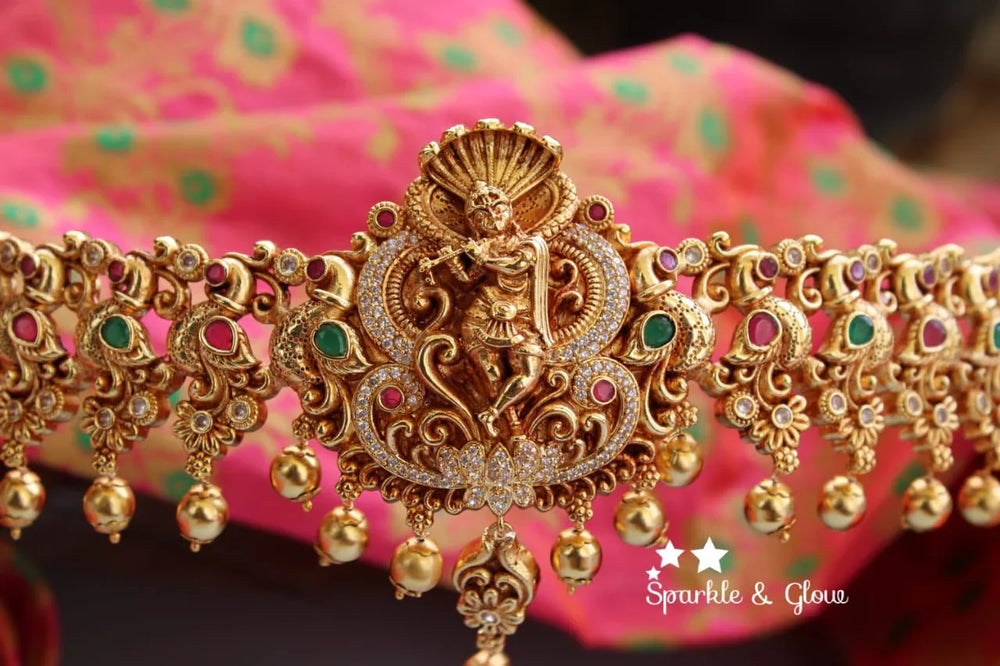 Krishna playing flute hipbelt made with premium quality gold alike polish - Sparkle and Glow
