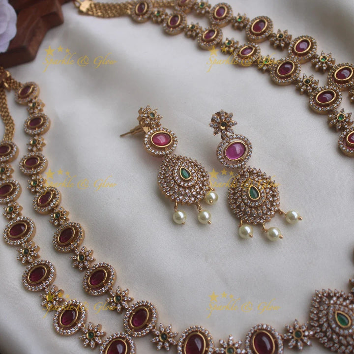 Gold alike long two layered AD necklace - Sparkle and Glow