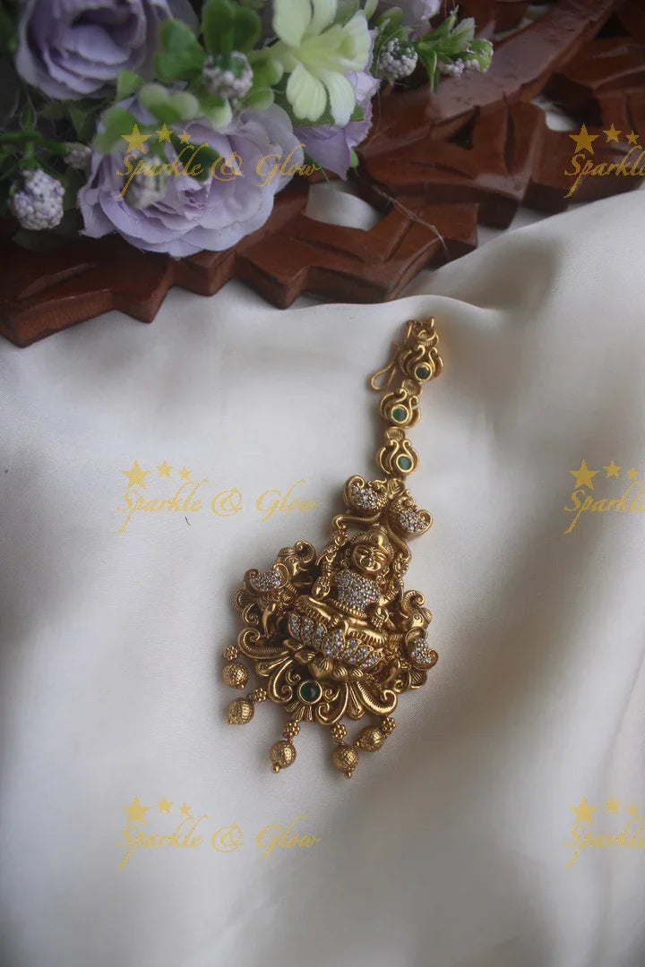 Gold alike lakshmi elephant gold beads maang tikka - Sparkle and Glow