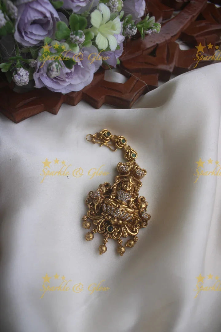 Gold alike lakshmi elephant gold beads maang tikka - Sparkle and Glow