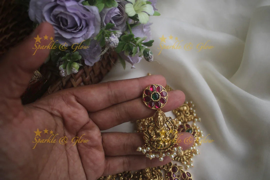 Glorious peacock lakshmi kemp necklace with pearls - Sparkle and Glow