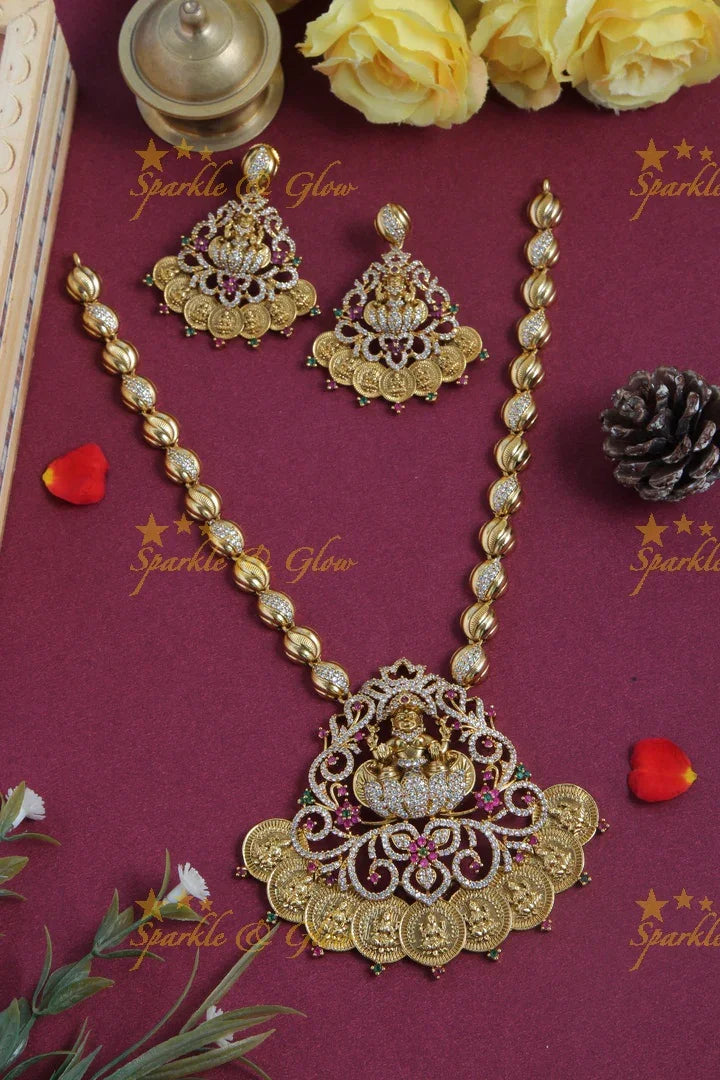 Intricate design lakshmi coin pendent necklace - Sparkle and Glow