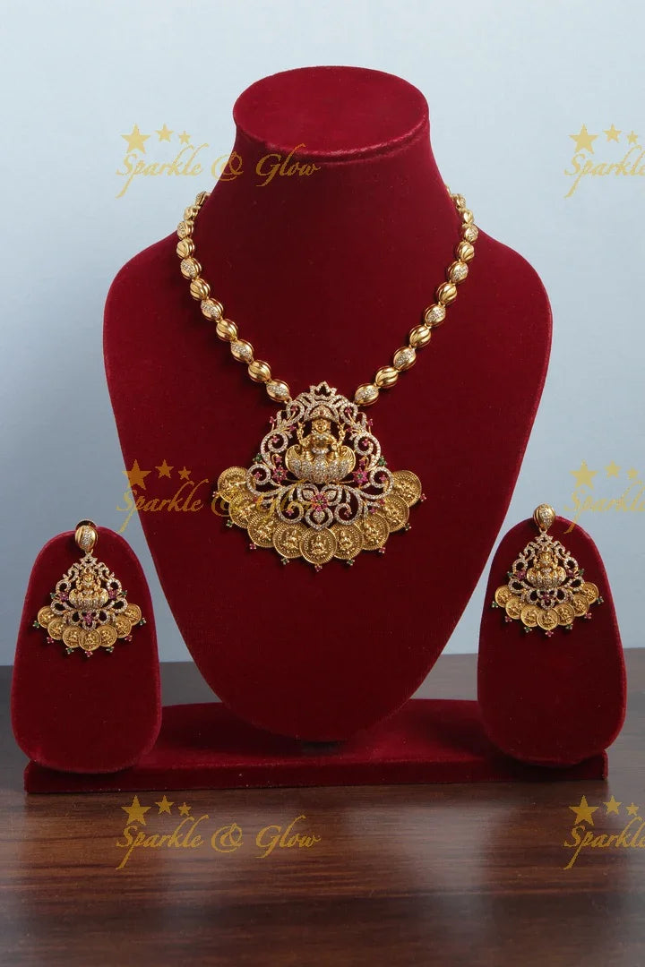 Intricate design lakshmi coin pendent necklace - Sparkle and Glow