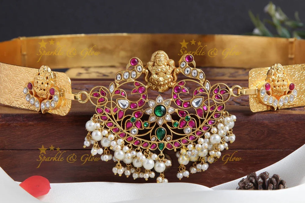 Gold alike jadau lakshmi pendent hipbelt - Sparkle and Glow
