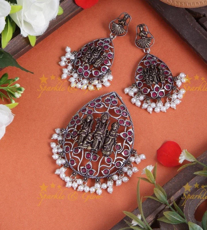 Beautiful silver lord rama pearl pendent set - Sparkle and Glow