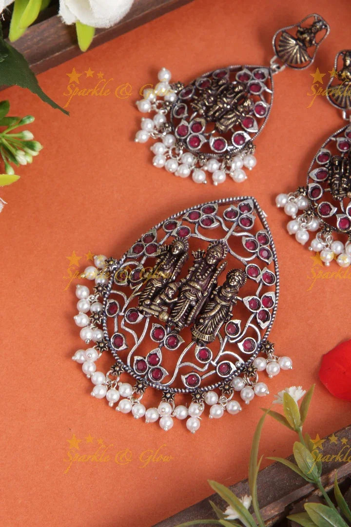 Beautiful silver lord rama pearl pendent set - Sparkle and Glow