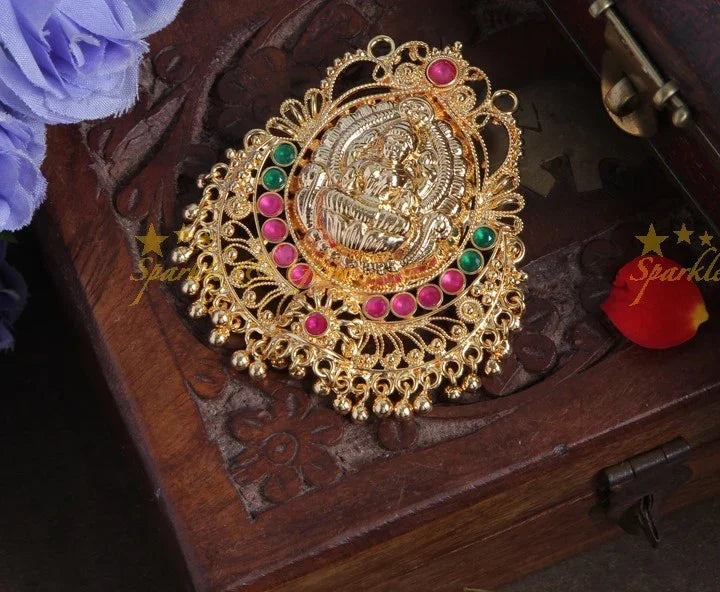 Beautiful micro gold lakshmi carved gold beads pendent - Sparkle and Glow