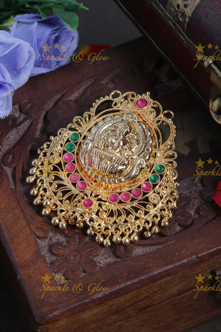Beautiful micro gold lakshmi carved gold beads pendent - Sparkle and Glow