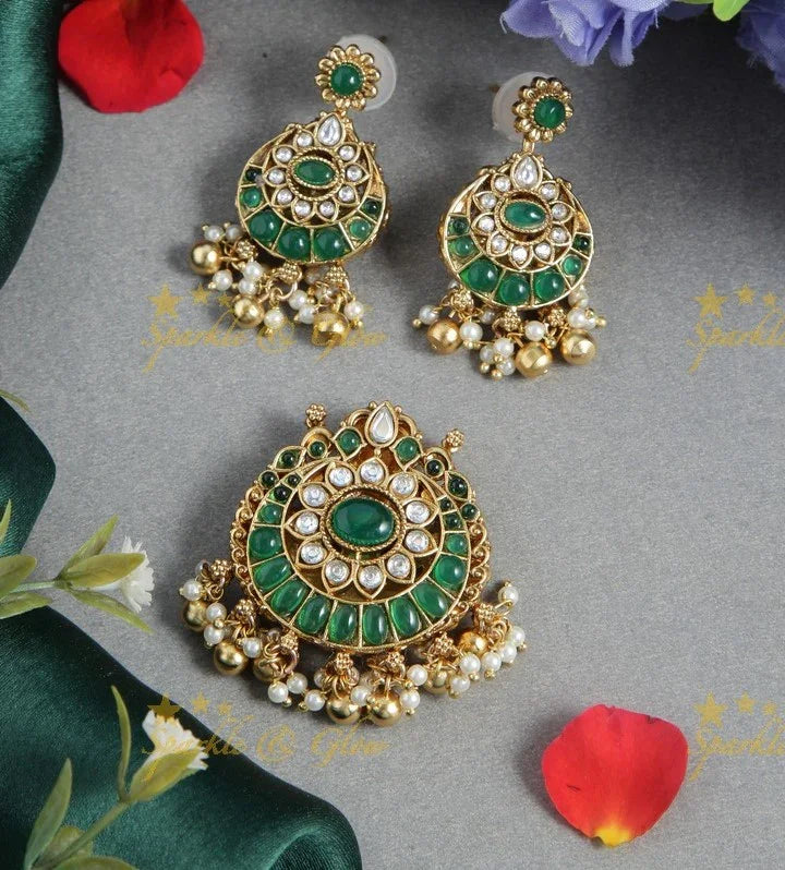 Beautiful floral half moon and Lakshmi two in one gold beads pendent set - Sparkle and Glow