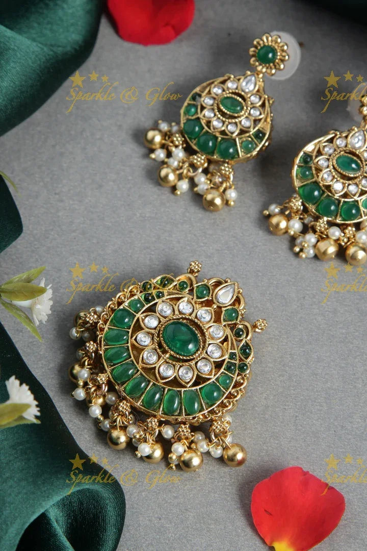 Beautiful floral half moon and Lakshmi two in one gold beads pendent set - Sparkle and Glow