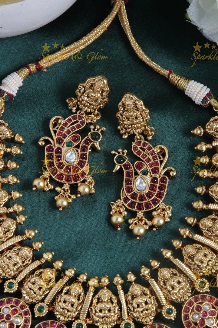 Glorious Lakshmi carved floral bottu short necklace - Sparkle and Glow