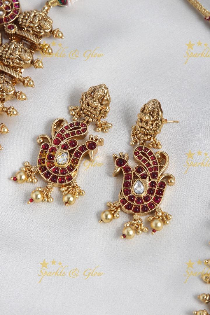 Glorious lakshmi carved floral bottu long necklace - Pink - Sparkle and Glow