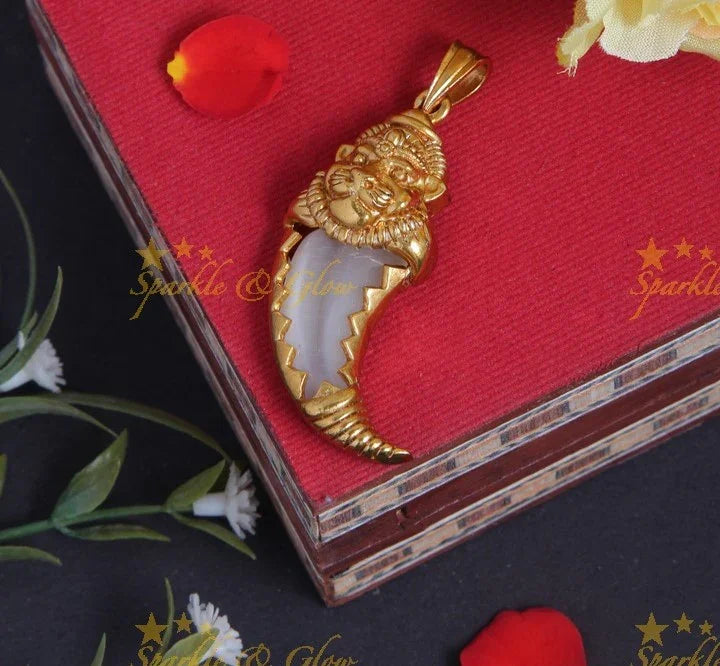 Intricately carved single traditional tiger nail pendent - Sparkle and Glow