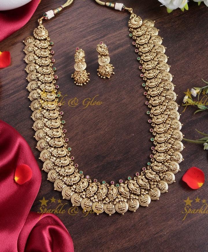 Gold alike peacock carved coin haram - Sparkle and Glow