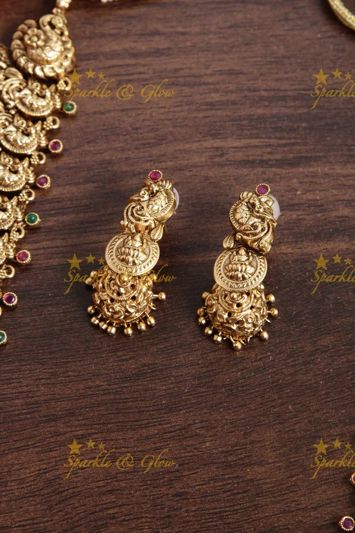 Gold alike peacock carved coin haram - Sparkle and Glow