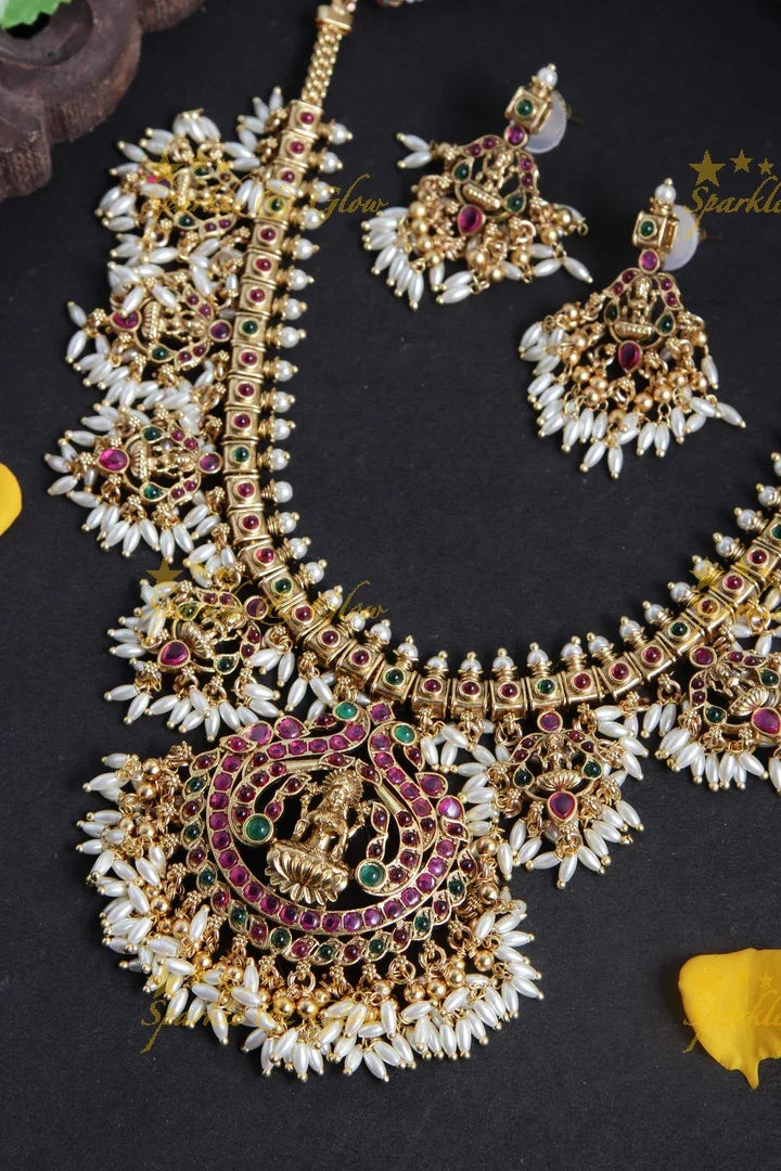 Gold alike Lakshmi Rice pearl guttapusalu necklace - Sparkle and Glow