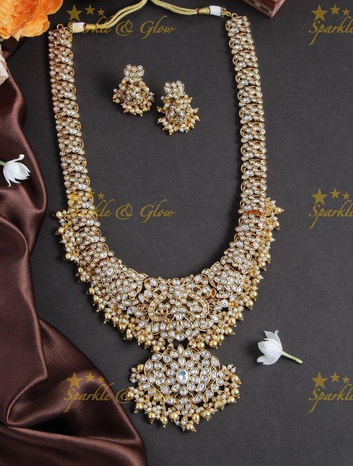 Gold alike exquisite non idol bridal haram with kundan stones - Sparkle and Glow