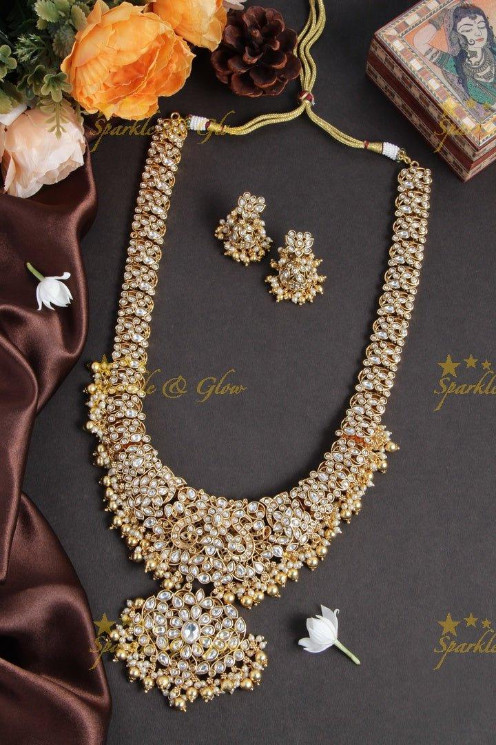 Gold alike exquisite non idol bridal haram with kundan stones - Sparkle and Glow