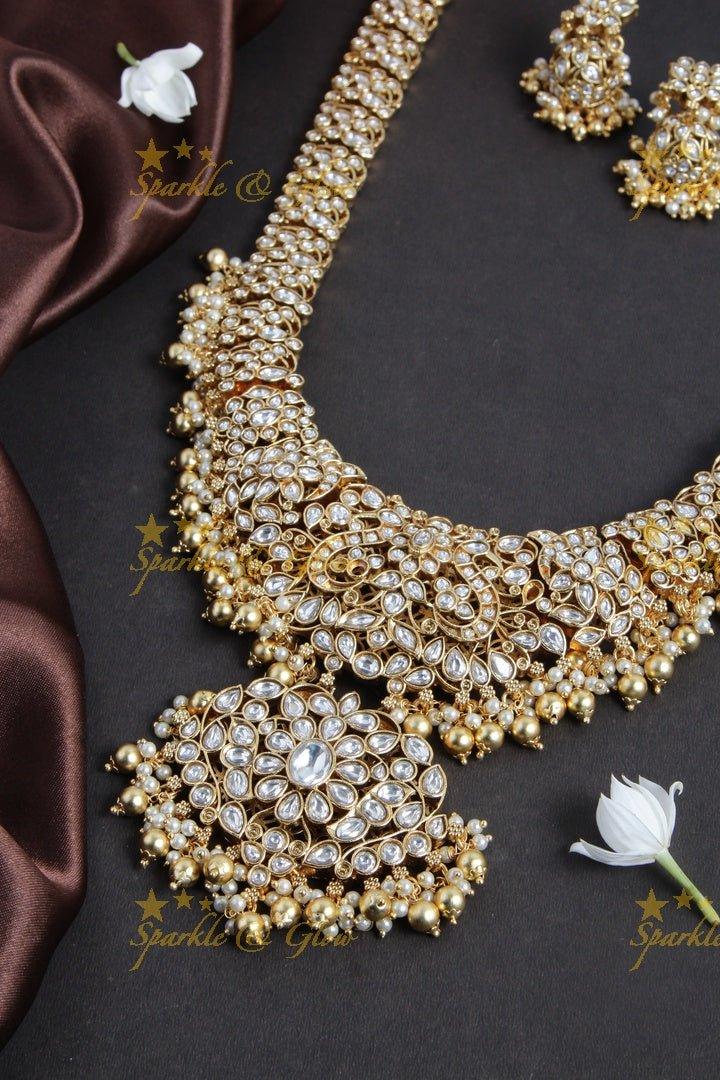 Gold alike exquisite non idol bridal haram with kundan stones - Sparkle and Glow