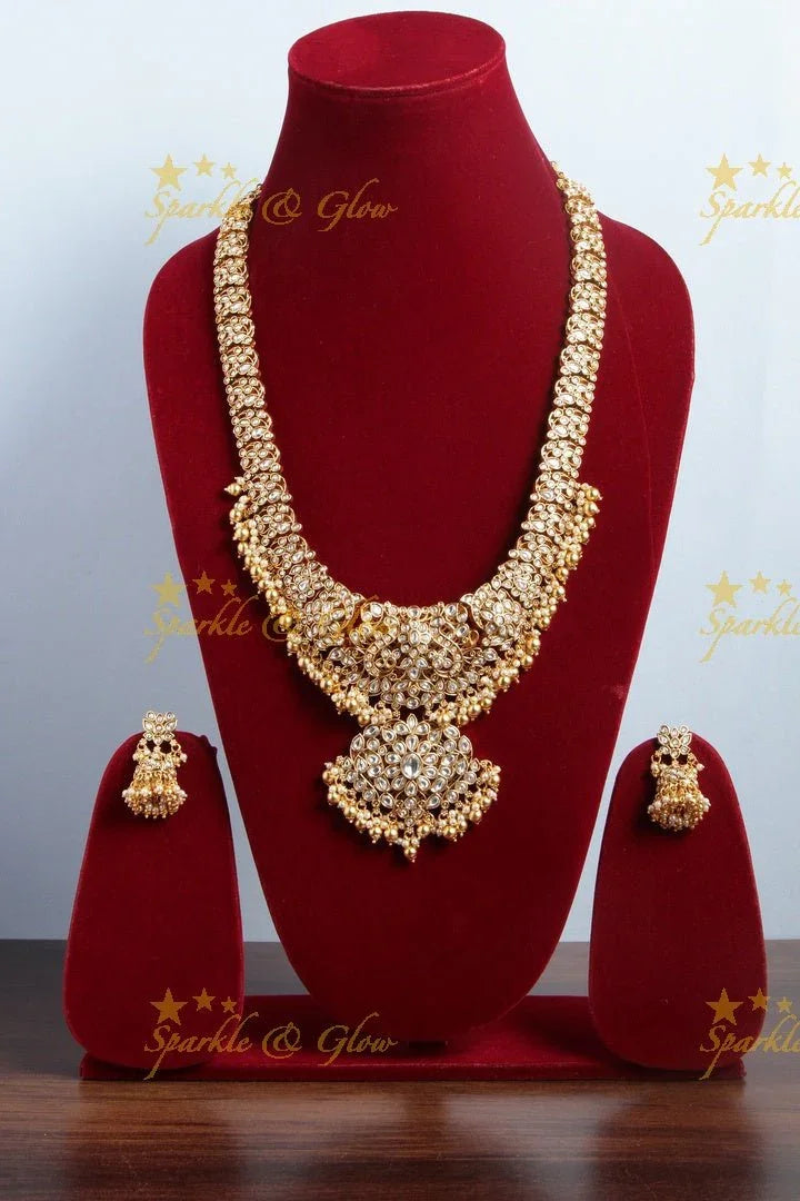 Gold alike exquisite non idol bridal haram with kundan stones - Sparkle and Glow