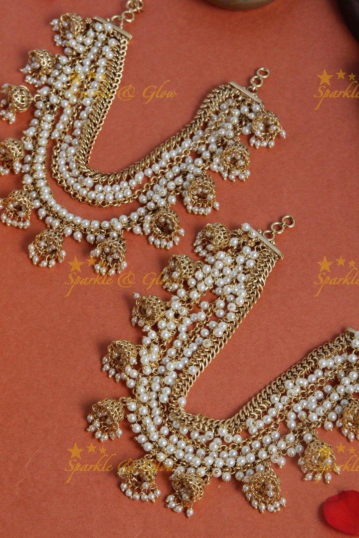 Gold alike pearl cluster jhumuka drop earchain - Sparkle and Glow