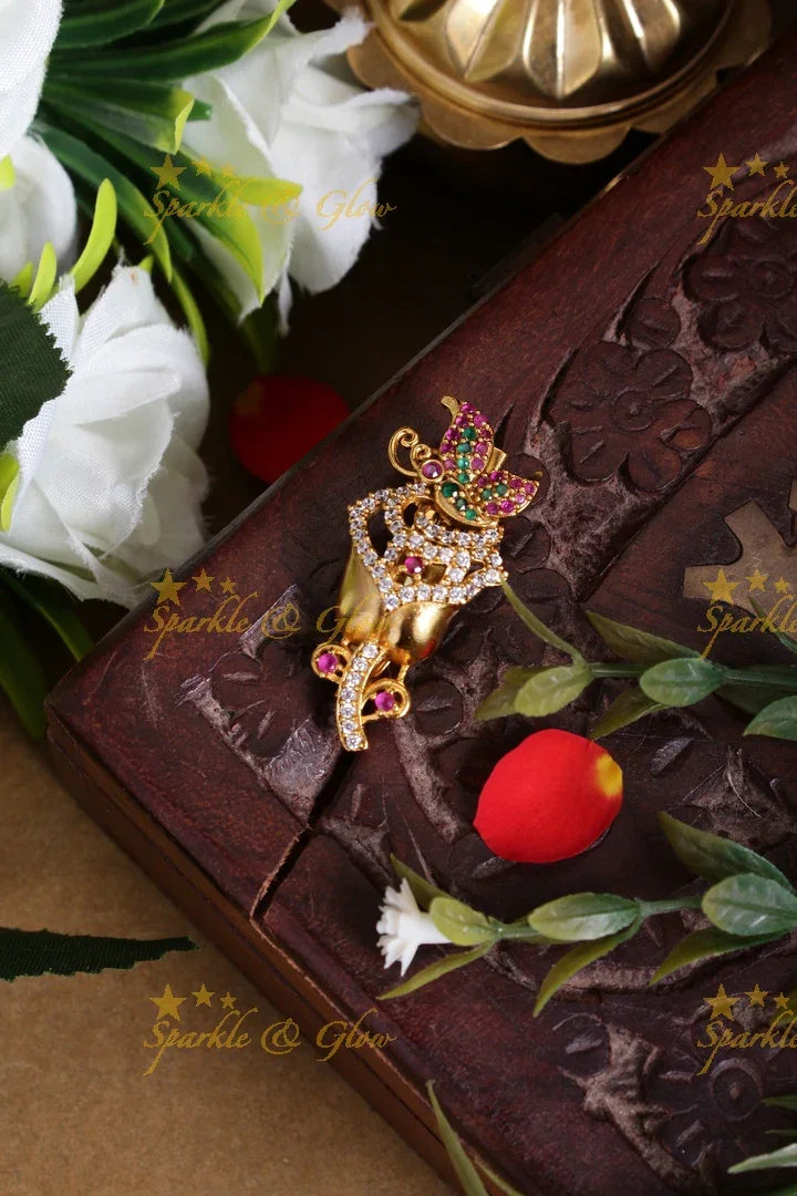 Premium Matte butterfly carved leaf design saree pin - Sparkle and Glow