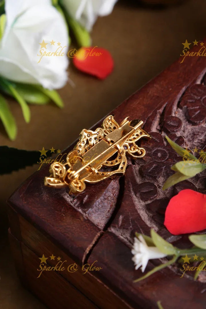 Premium Matte butterfly carved leaf design saree pin - Sparkle and Glow