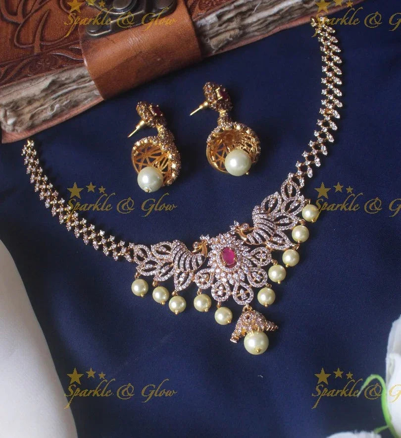 Beautiful Peacock design Ad necklace - Sparkle and Glow