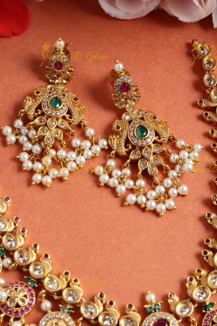 Stunning floral lakshmi and peacock coin guttapusalu necklace - Sparkle and Glow