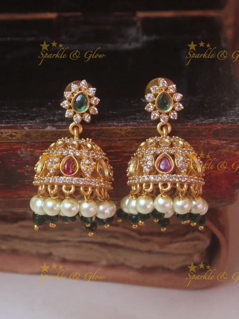 Floral Peacock Haram | Green Beads Gold Necklace