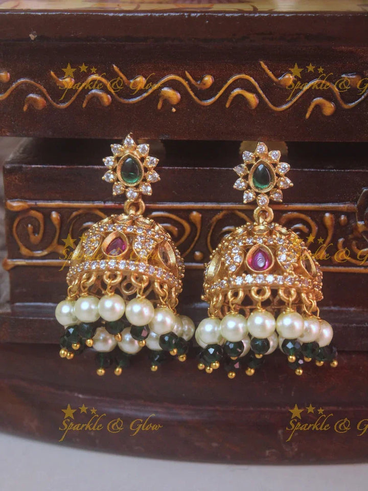 Beautiful floral peacock ad necklace with green beads - Sparkle and Glow